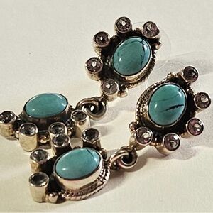 Turquoise sterling and cz drop dangle earrings